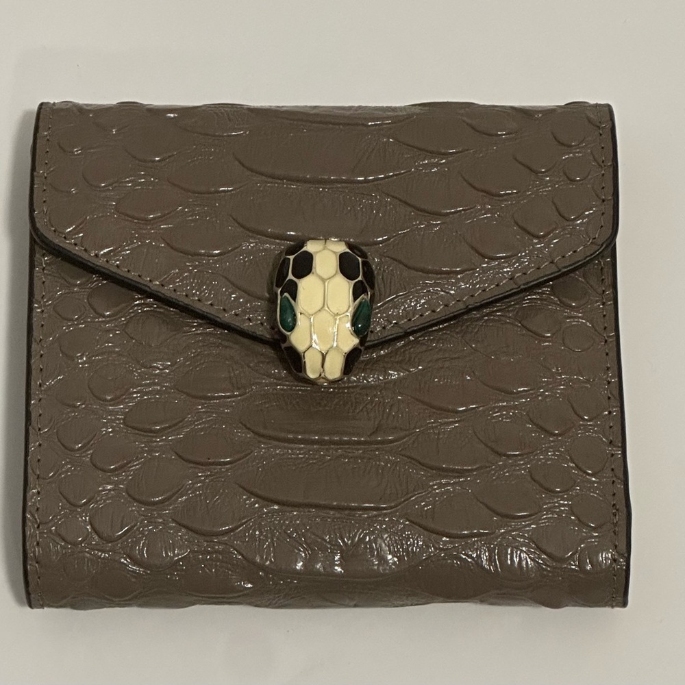 Brown and green snake print leather wallet